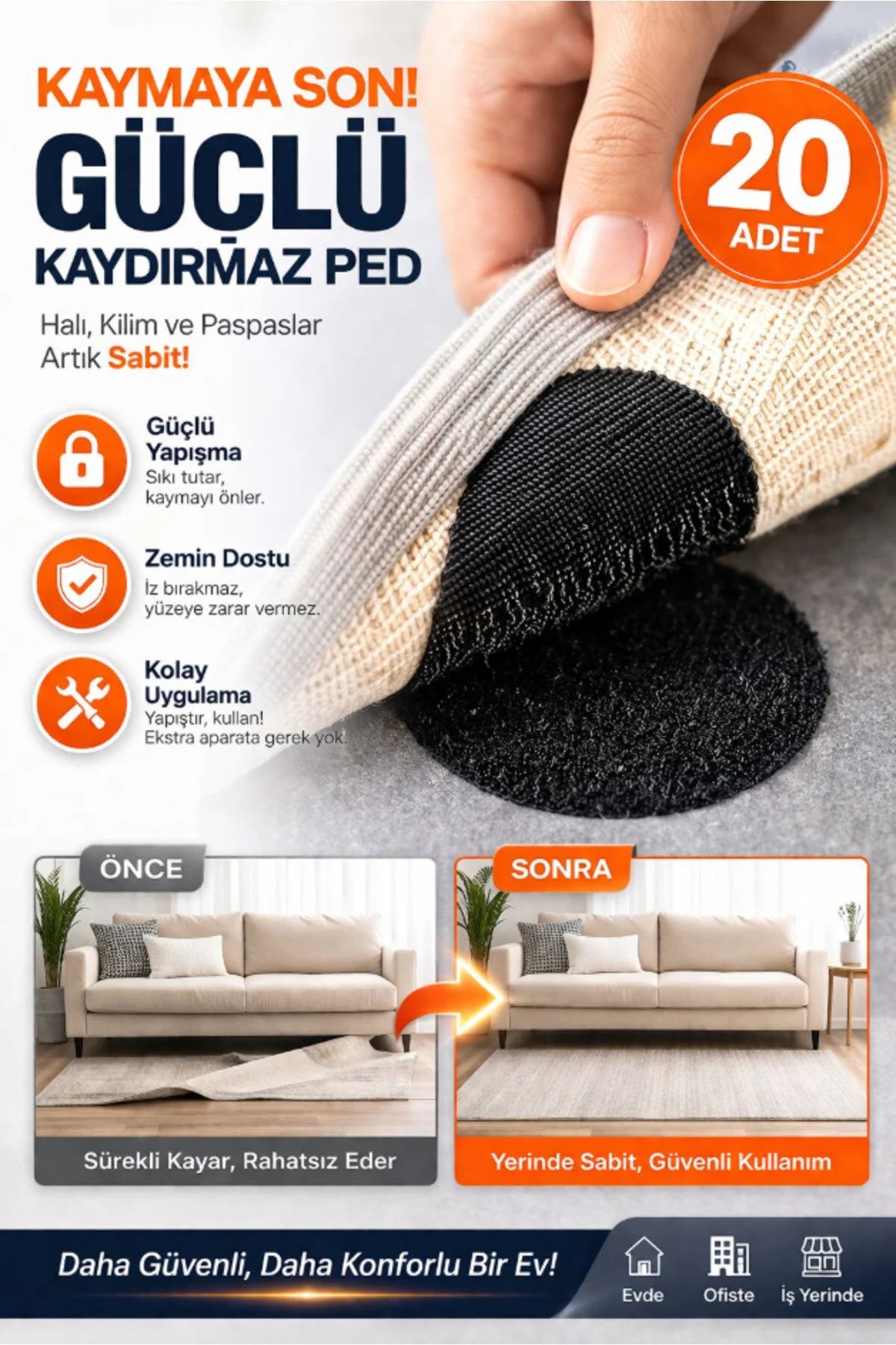 20 Adet Halı Kaydırmaz Ped